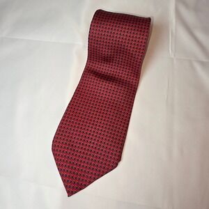 Brooks Brothers Makers Silk Tie Mens Red Navy Blue Geometric Circle Link Pattern